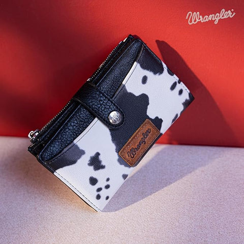 WG133-W002 Wrangler Cow Print Print Mini Zip Card Case - Black