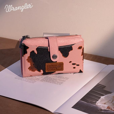 WG133-W002 Wrangler Cow Print Bi-Fold Wallet - Pink