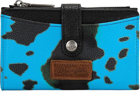 WG133-W002 Wrangler Cow Print Bi-Fold Wallet - Turquoise