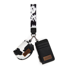 WG133-W0051  Wrangler Cow Print Dual Pouch Wristlet -Black