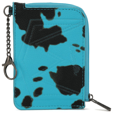 WG133-W005 Wrangler Cow Print Print Mini Zip Card Case - Turquoise
