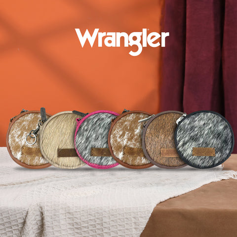 WG135-002MIX  6Pcs Assorted Colors/Style Wrangler Genuine Hair On Cowhide Coin Pouch Bag Charm
