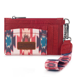WG137-W0092 Wrangler Aztec Print Key Chain Wristlet Card Wallet - Burgundy