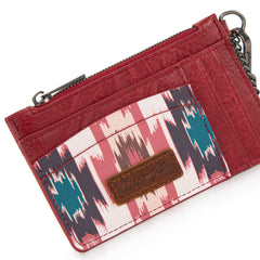 WG137-W0092  Wrangler Aztec Print Key Chain Wristlet Card Wallet - Burgundy