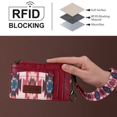 WG137-W0092  Wrangler Aztec Print Key Chain Wristlet Card Wallet - Burgundy