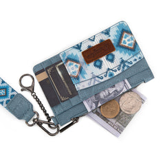 WG137-W0092  Wrangler Aztec Print Key Chain Wristlet Card Wallet - Jean