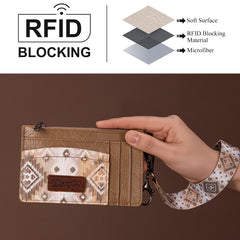 WG137-W0092  Wrangler Aztec Print Key Chain Wristlet Card Wallet - Khaki