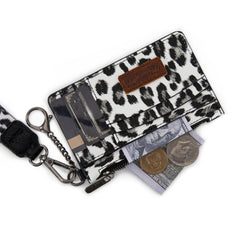 WG137-W0092  Wrangler Leopard Print Key Chain Wristlet Card Wallet -Leopard-Black