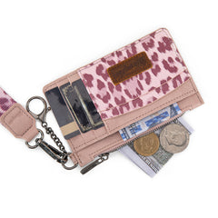WG137-W0092  Wrangler Leopard Print Key Chain Wristlet Card Wallet - Pink