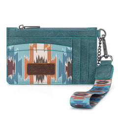 WG137-W0092  Wrangler Aztec Print Key Chain Wristlet Card Wallet - Turquoise