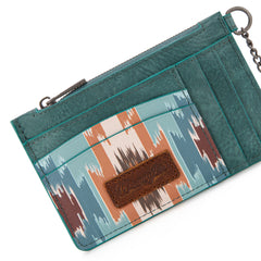 WG137-W0092  Wrangler Aztec Print Key Chain Wristlet Card Wallet - Turquoise