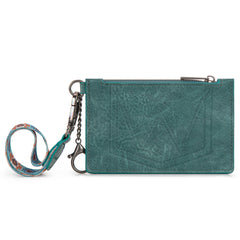 WG137-W0092  Wrangler Aztec Print Key Chain Wristlet Card Wallet - Turquoise