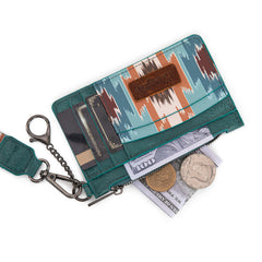 WG137-W0092  Wrangler Aztec Print Key Chain Wristlet Card Wallet - Turquoise
