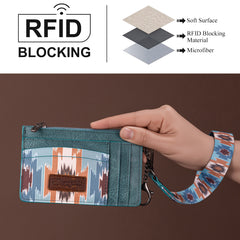WG137-W0092  Wrangler Aztec Print Key Chain Wristlet Card Wallet - Turquoise