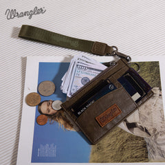 WG137-W009  Wrangler  Solid Color Key Chain Wristlet Card Wallet -Green