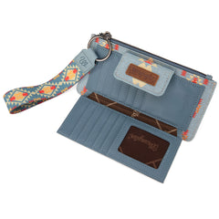 WG139-W013 Wrangler Aztec Print Bi-Fold Wallet Wristlet - Jean