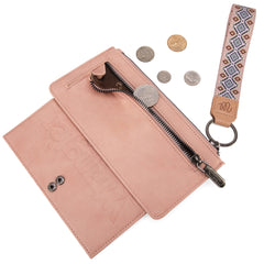 WG139-W013 Wrangler Aztec Print Bi-Fold Wallet Wristlet - Light Pink