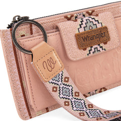 WG139-W013 Wrangler Aztec Print Bi-Fold Wallet Wristlet - Light Pink