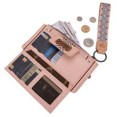WG139-W013 Wrangler Aztec Print Bi-Fold Wallet Wristlet - Light Pink