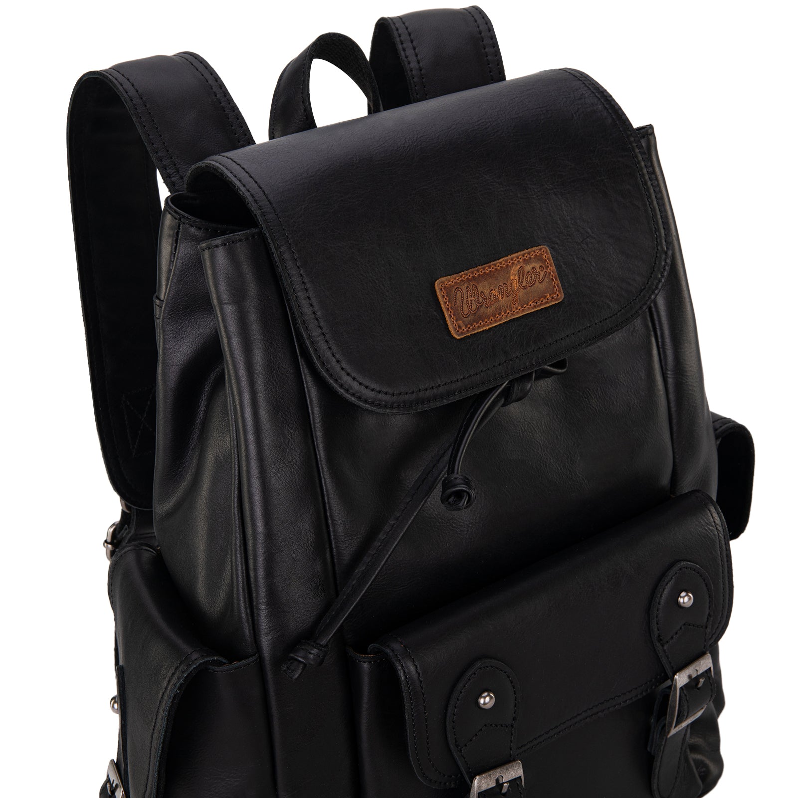 black faux leather school backpack WG143-9110 Wrangler 100% Genuine Leather Backpack