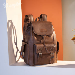 WG143-9110 Wrangler 100% Genuine Leather Backpack - Brown