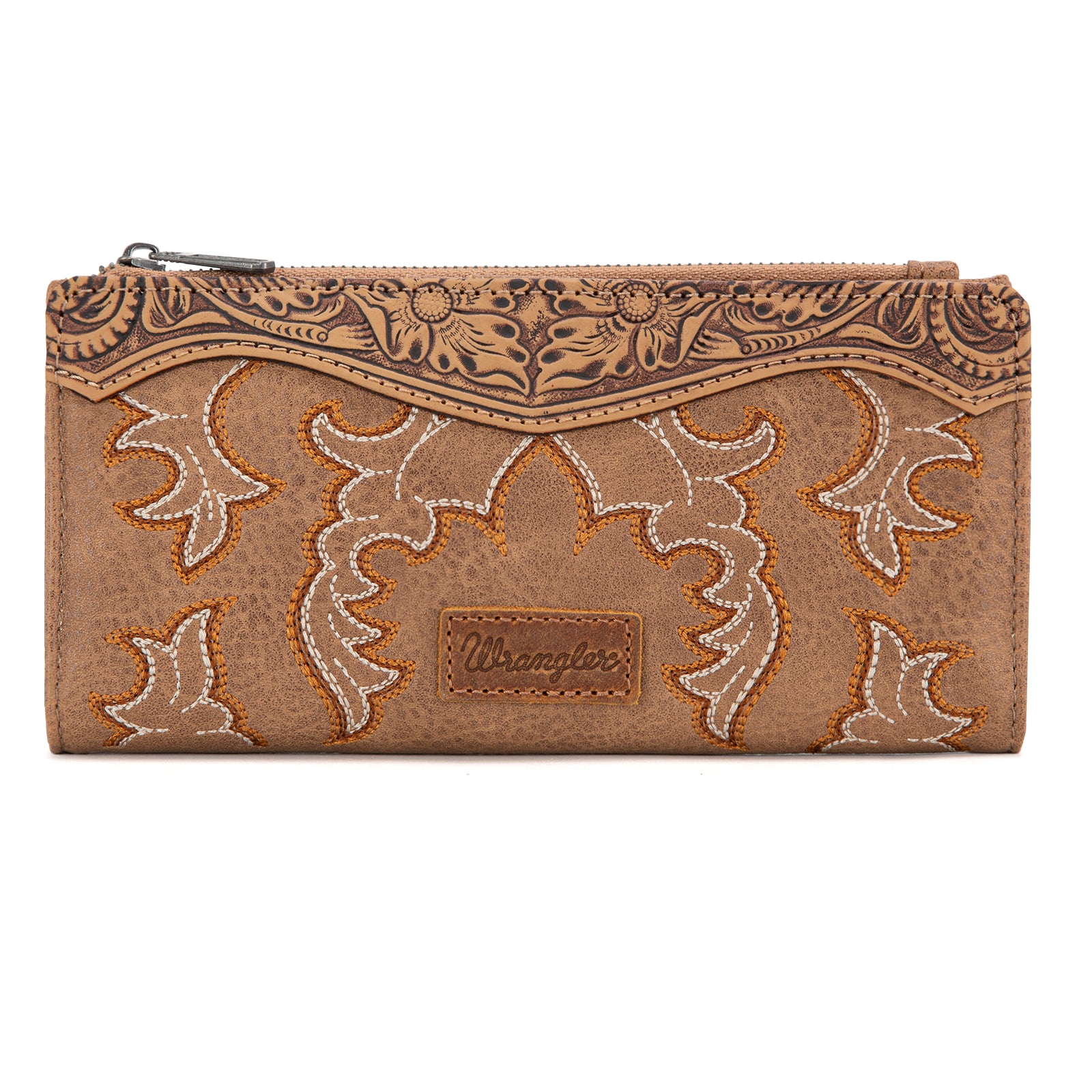 Merbaa Western Sunflower Tooled Leather Bifold Wallet – Handmade, RFID Protected, Orange & Brown