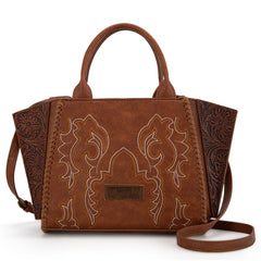 WG145G-8300  Wrangler Embroidered Trapezoid Concealed Carry Tote/Crossbody -Brown