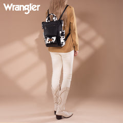 WG161-91123  Wrangler  Cow Print Tote/Shoulder Bag Convertible Backpack - BK-OW