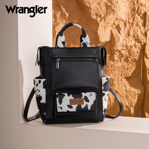 WG161-91123  Wrangler  Cow Print Tote/Shoulder Bag Convertible Backpack - BK-OW