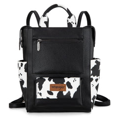 WG161-91123  Wrangler  Cow Print Tote/Shoulder Bag Convertible Backpack - BK-OW