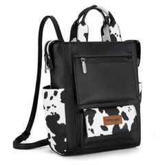 WG161-91123  Wrangler  Cow Print Tote/Shoulder Bag Convertible Backpack - BK-OW