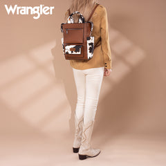 WG161-91123  Wrangler  Cow Print Tote/Shoulder Bag Convertible Backpack - Brown-Brown