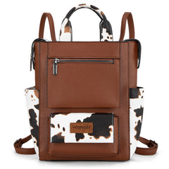 WG161-91123  Wrangler  Cow Print Tote/Shoulder Bag Convertible Backpack - Brown-Brown