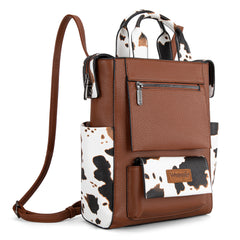 WG161-91123  Wrangler  Cow Print Tote/Shoulder Bag Convertible Backpack - Brown-Brown