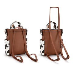 WG161-91123  Wrangler  Cow Print Tote/Shoulder Bag Convertible Backpack - Brown-Brown