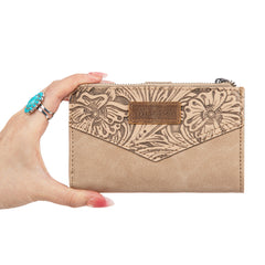WG162-W0331  Wrangler Floral Tooled Card Holder Bi-Fold Wallet