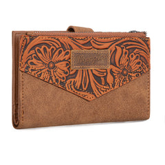 WG162-W0331  Wrangler Floral Tooled Card Holder Bi-Fold Wallet