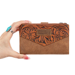 WG162-W0331  Wrangler Floral Tooled Card Holder Bi-Fold Wallet