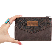 WG162-W0331  Wrangler Floral Tooled Card Holder Bi-Fold Wallet