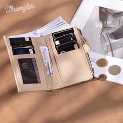 WG162-W0332 Wrangler Genuine Hair-On Cowhide Card Holder Bi-Fold Wallet