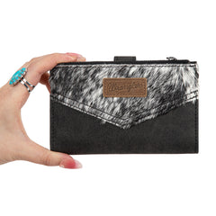 WG162-W0332 Wrangler Genuine Hair-On Cowhide Card Holder Bi-Fold Wallet