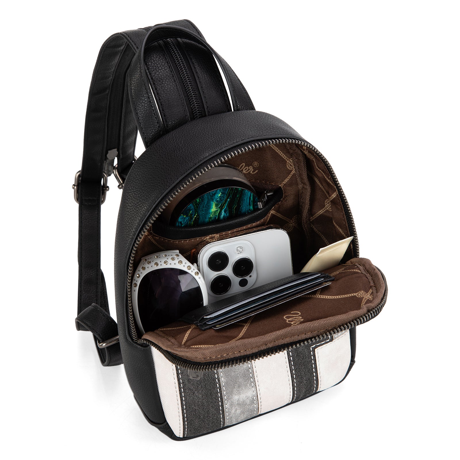 coach black rip and repair varsity stripe campus backpack WG164-210 Wrangler Denim Patchwork Mini Backpack with Detachable Coin – MONTANA WEST U.S.A