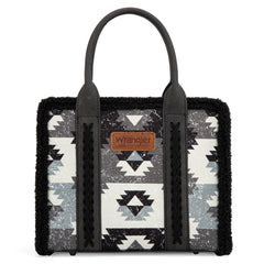 WG166-8120S  Wrangler Sherpa Southwestern Print Small Canvas Tote/Crossbody Black