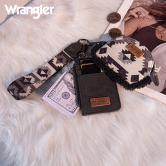 WG166-W0051  Wrangler Sherpa Southwestern Art Print Dual Pouch Wristlet -Black