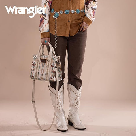 WG166G-81203S  Wrangler Southwestern Pattern Dual Sided Print-Tote/Crossbody -Beige