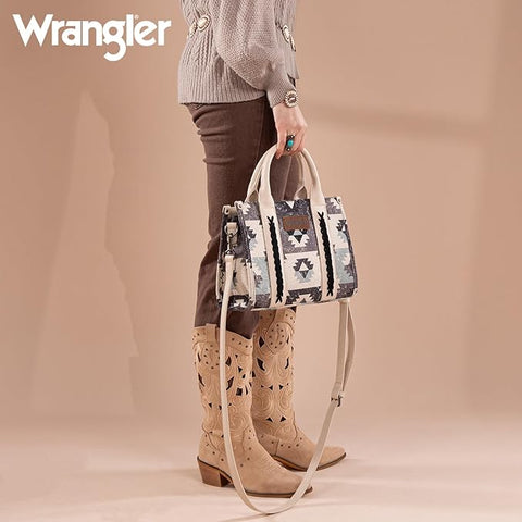 WG166G-81203S  Wrangler Southwestern Pattern Dual Sided Print-Tote/Crossbody -Black