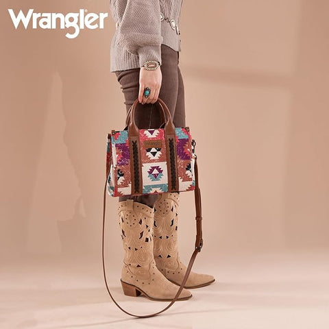 WG166G-81203S  Wrangler Southwestern Pattern Dual Sided Print-Tote/Crossbody -Coffee