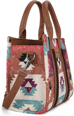 WG166G-81203S  Wrangler Southwestern Pattern Dual Sided Print-Tote/Crossbody -Coffee