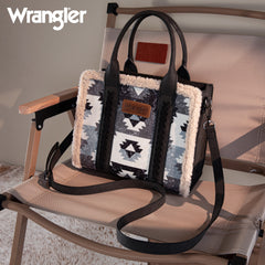 WG166G-8120 Wrangler Sherpa Southwestern Print Small Canvas Tote/Crossbody - Black