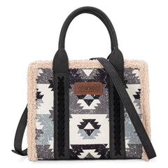 WG166G-8120 Wrangler Sherpa Southwestern Print Small Canvas Tote/Crossbody - Black
